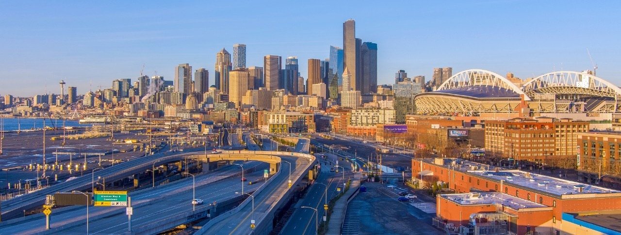 Seattle, Washington skyline in December in Seattle, Washington, United States